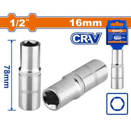 Wadfow - Deep Hex Socket (1/2") - 16mm - Wadfow - Deep Hex Socket (1/2") - 16mm