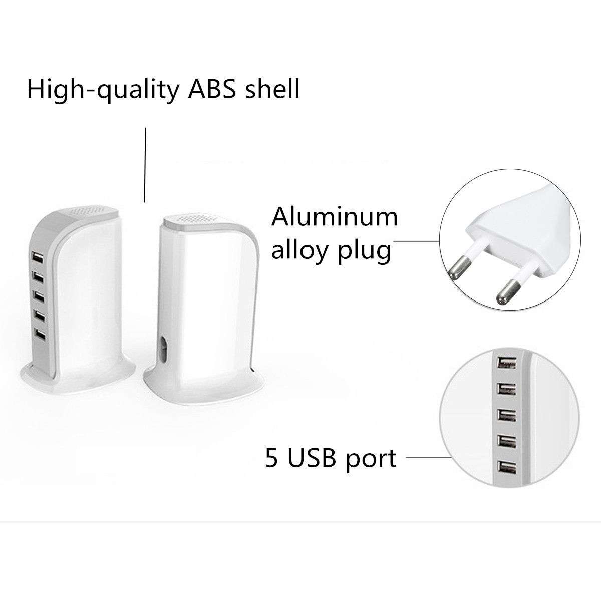 20W 5 USB Power Adapter Charger Socket Charging Dock for Smartphones Tablets