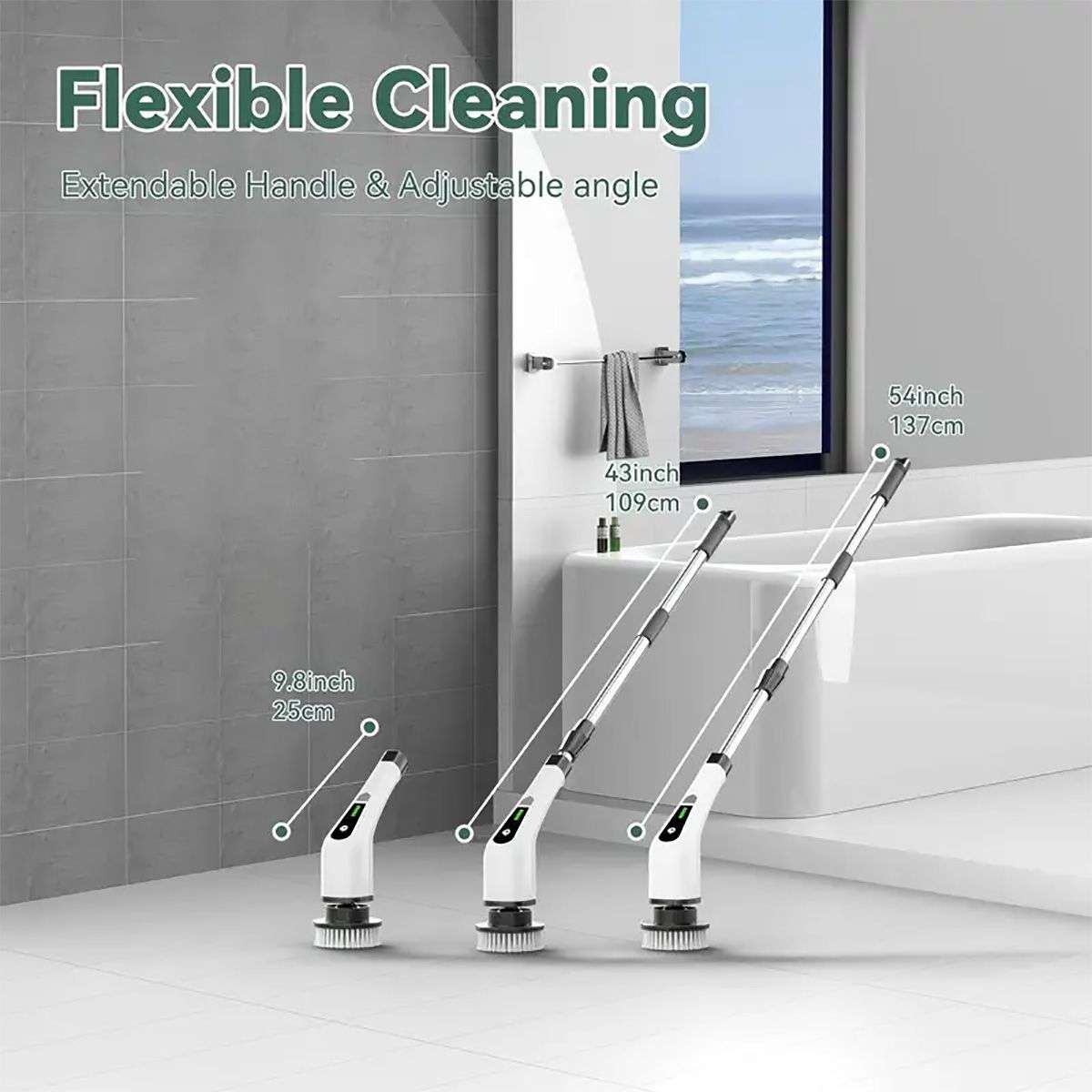 8 in 1 Rechargable Multifunctional Cordless Retractable Handheld Cleaning Brush