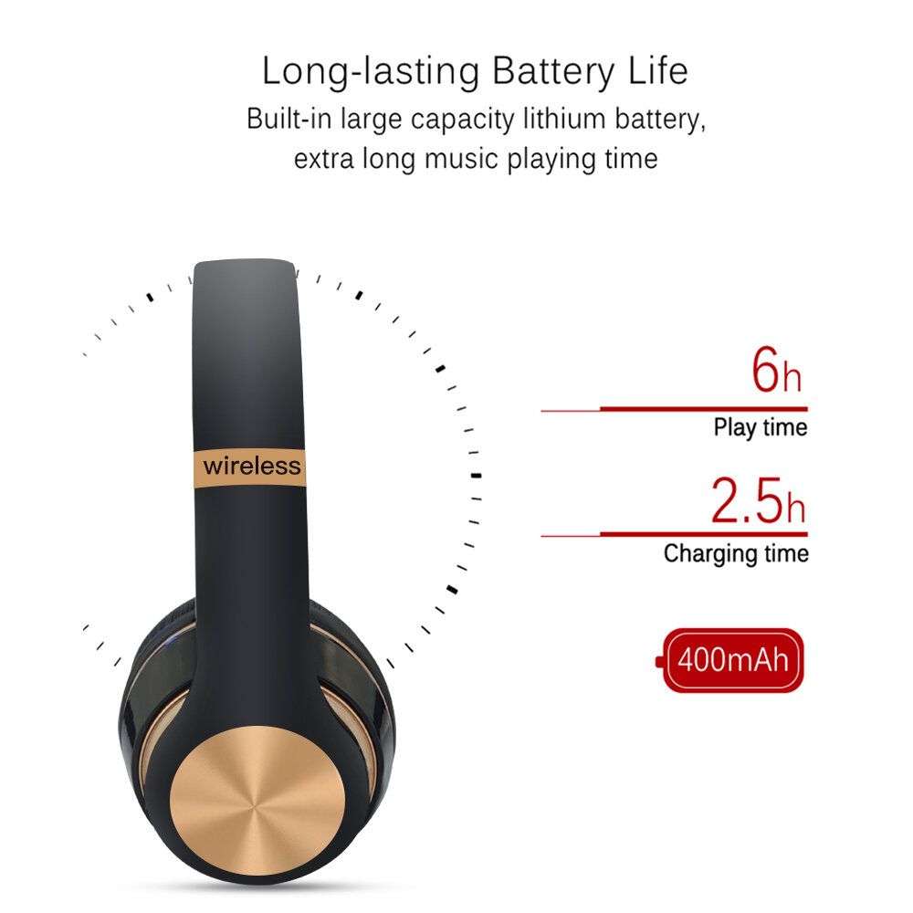 T5 Bluetooth Headphone 5.0 3D Stereo Wireless Headphones with Mic Foldable