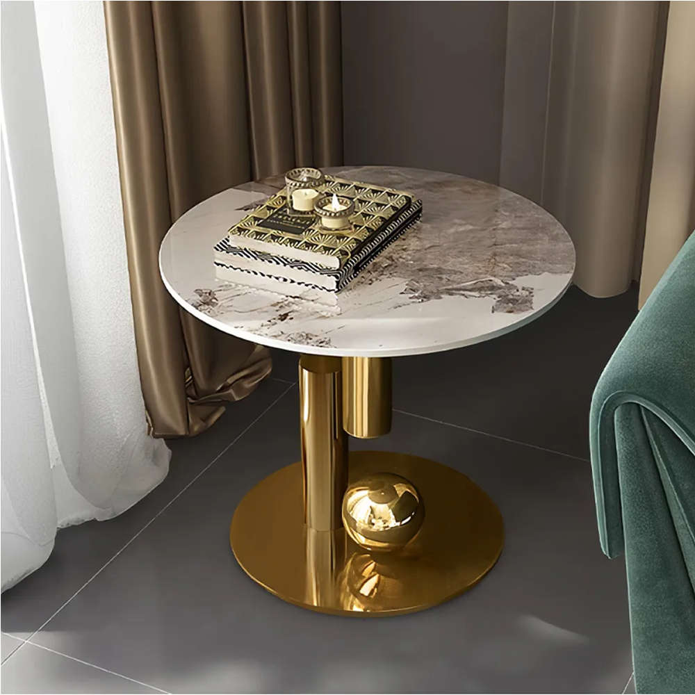 Round Sintered Stone Coffee Table with Metal Frame