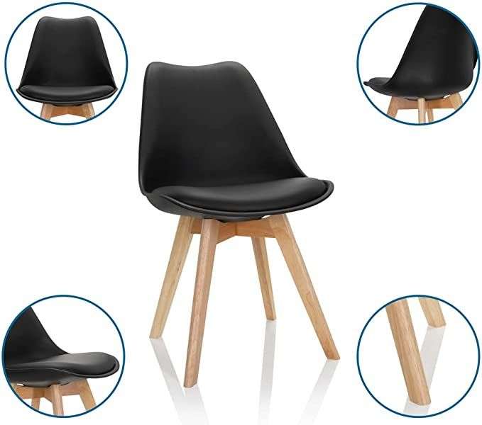 Modern Scandinavian Dining Chair - Black- 2 Pack