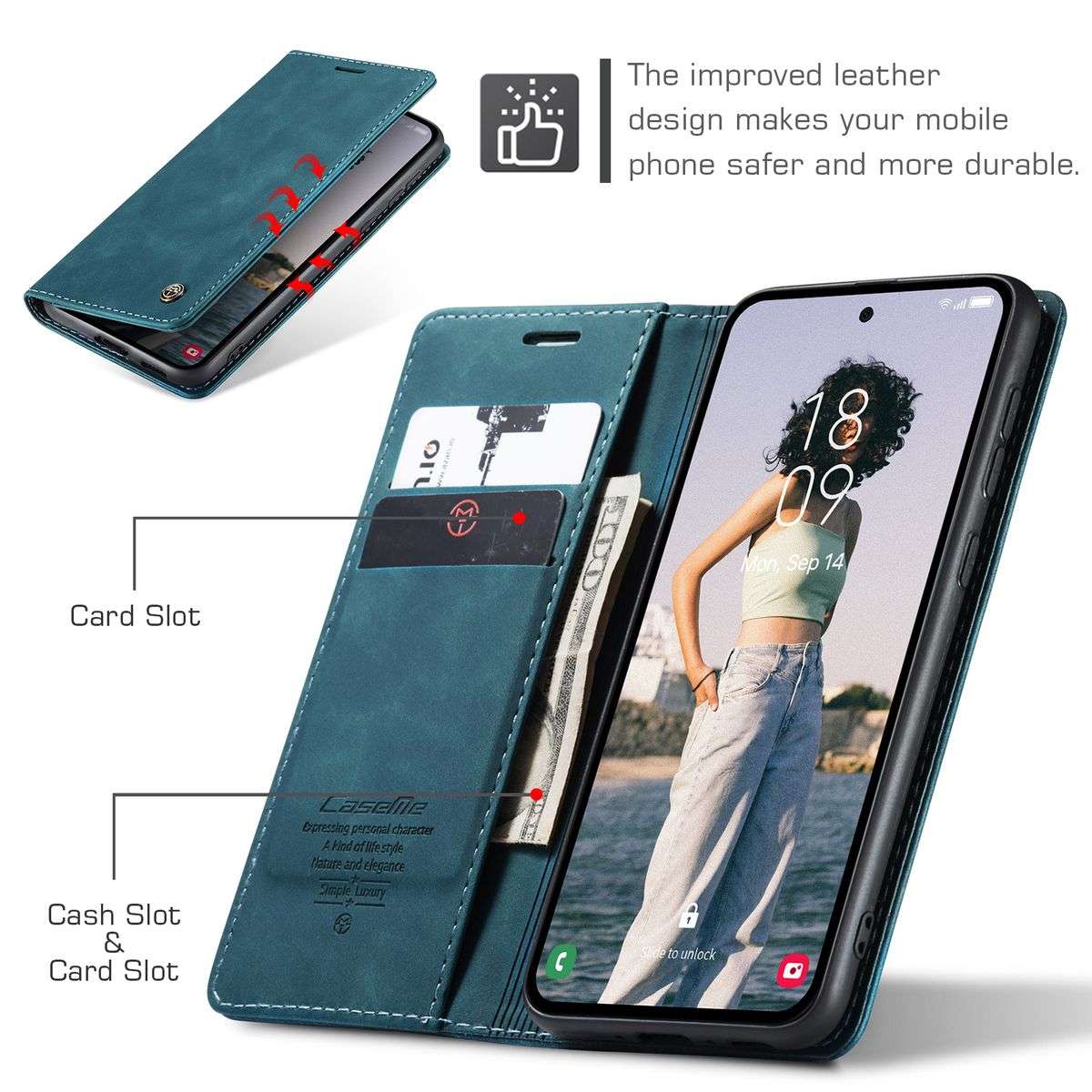 Retro Flip Leather Wallet Cover For Samsung Galaxy A55 - Blue