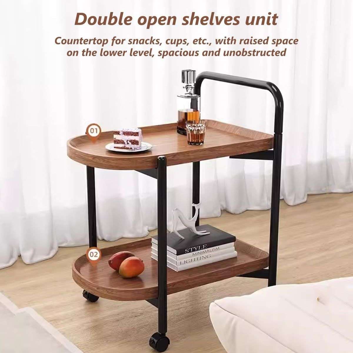 Movable Small Coffee Table 2 Layers Trolley End Table Teardop Shape