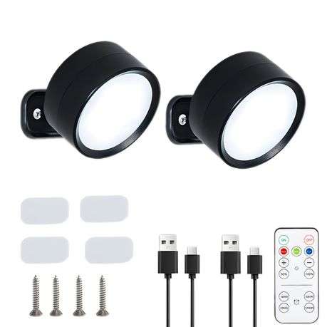 Wall-Mounted 2 Pack LED Magnetic Wall Sconce Lights, USB Rechargeable Light With Remote
