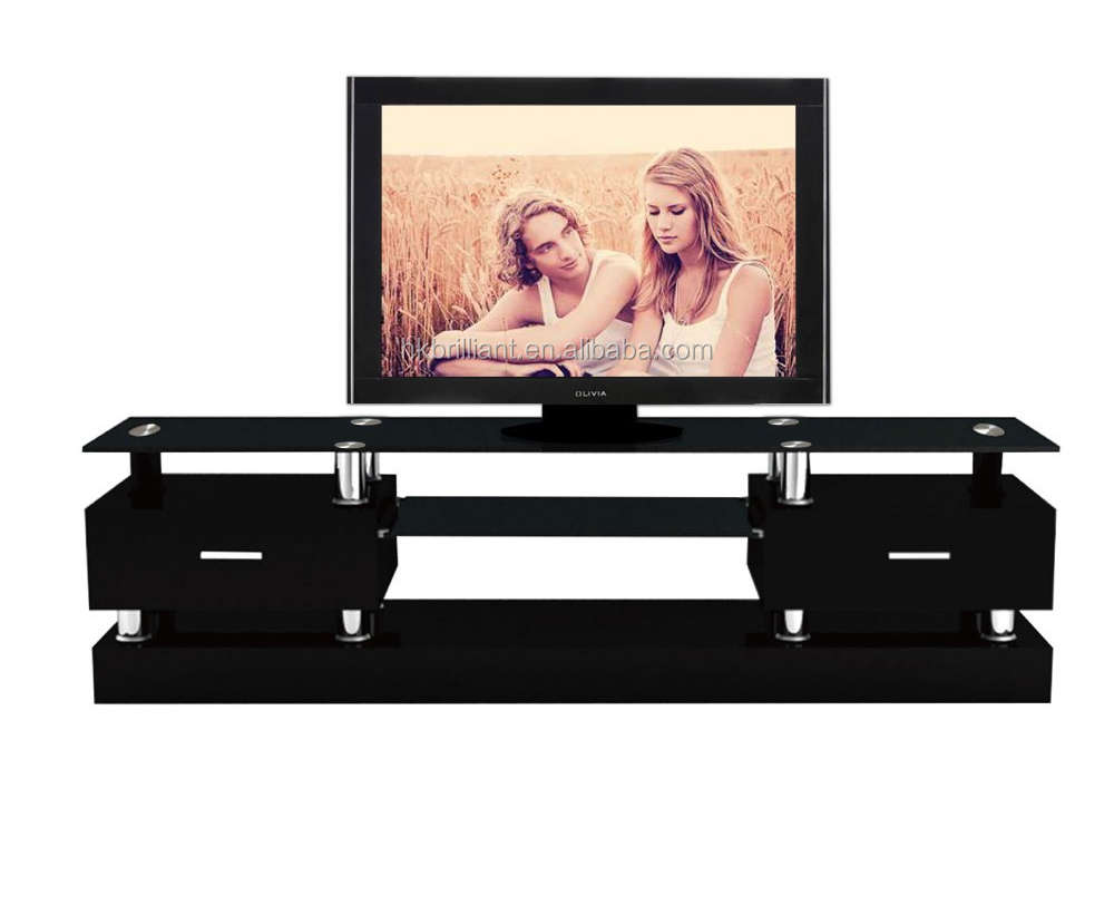 Modern black glass TV plasma stand