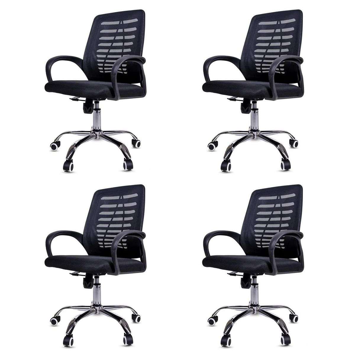 4 Pieces Of Ergonomic Mesh 360° Swivel Office Chairs With Armrest - Black