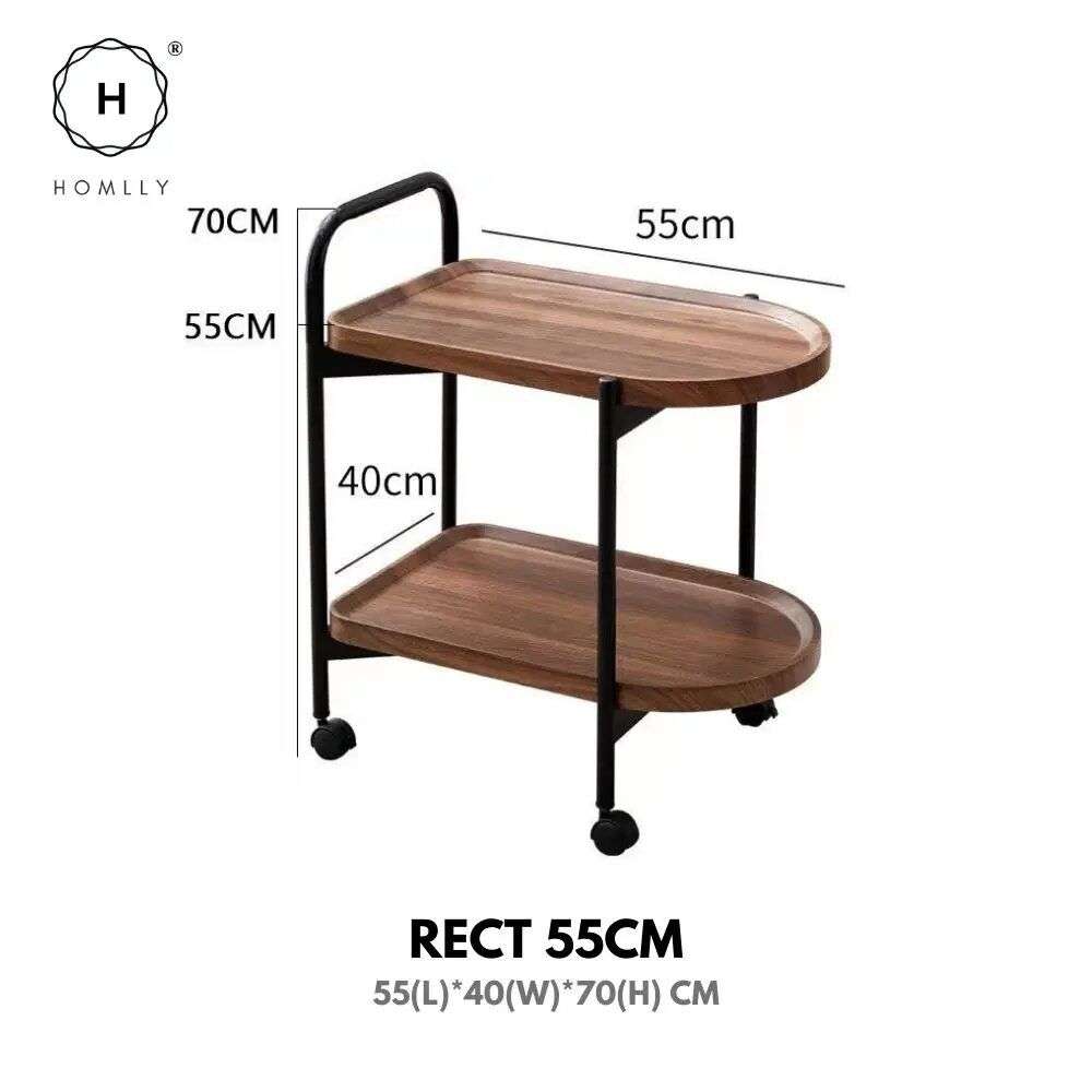 Movable Small Coffee Table 2 Layers Trolley End Table Teardop Shape