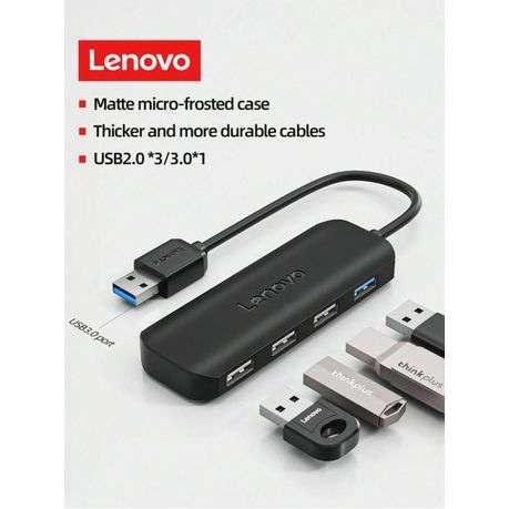 Lenovo - A601 - USB Hub 4-Port USB 3.0 Splitter Charging Supported - Black