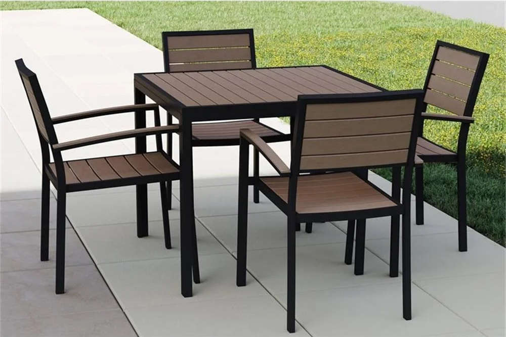 Modern wooden patio table and 4 chairs