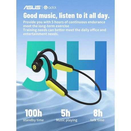 ASUS Adol - IPX8 Waterproof Wireless Bone Conduction Sports Headset - Green