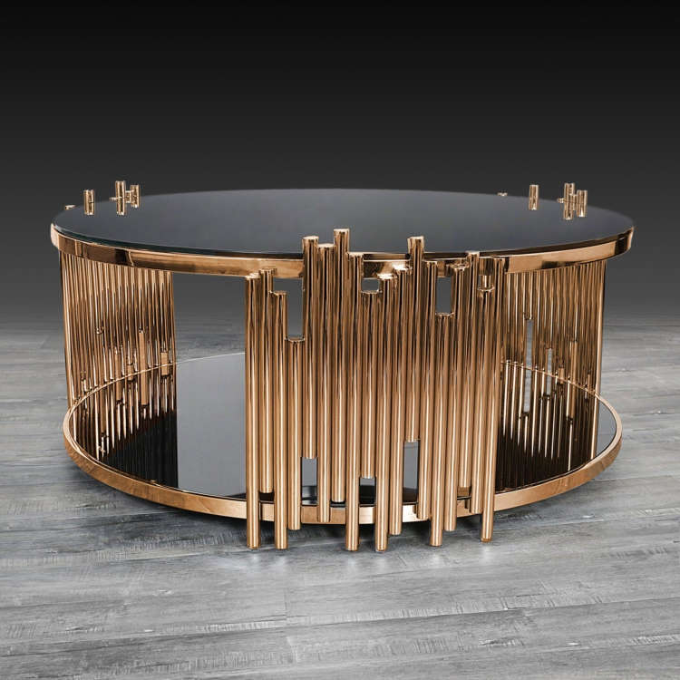 Coffee Tables - Rounded Tempered Glass Top- Gold Colour