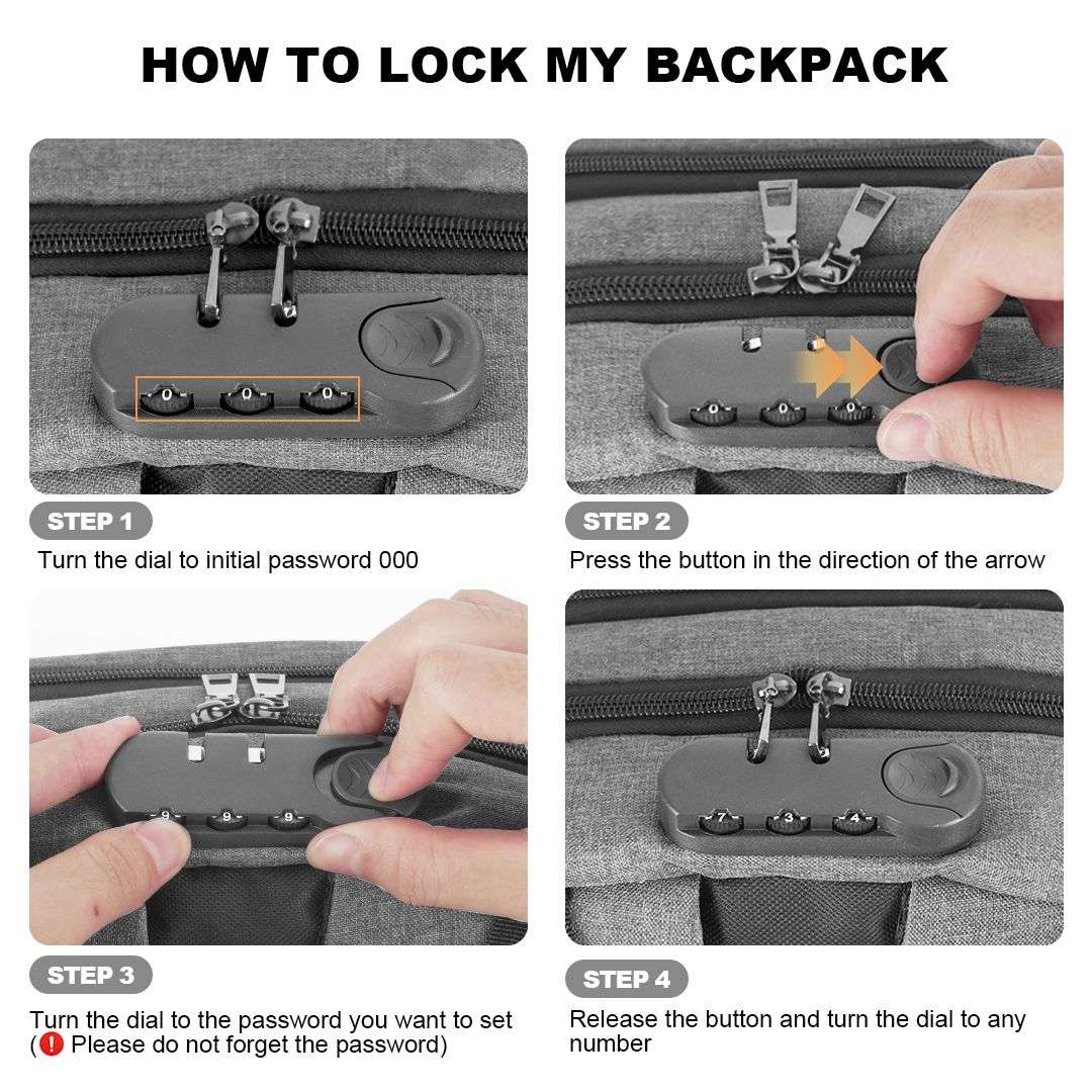 Anti-theft Travel Backpack Laptop School Bag with USB Charging Port - Navy Blue