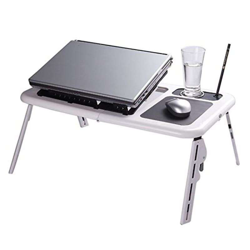 Foldable E-Table Portable Laptop Table Stand with 2-USB Cooling Fans for Bed or Couch