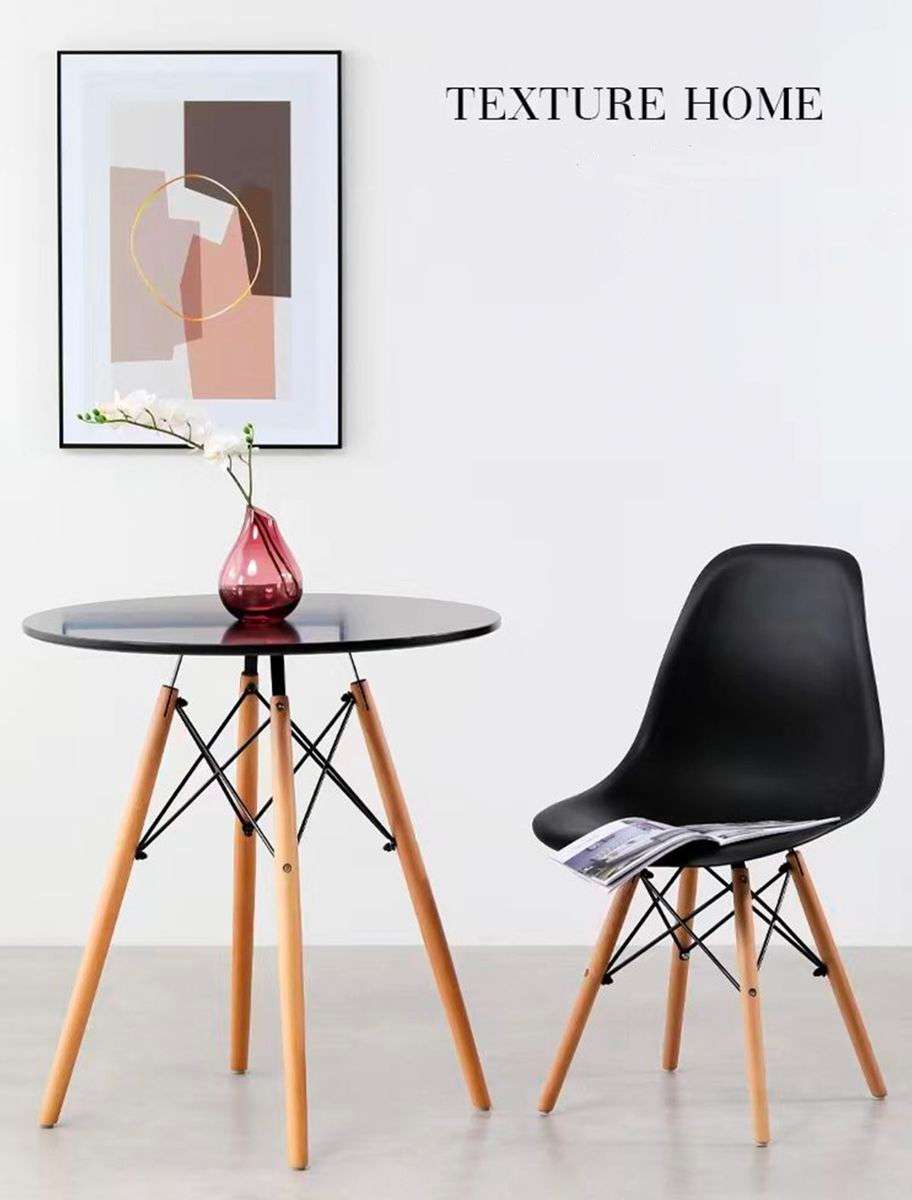 Small Round Table Wooden Legs Office Desk Kitchen Dining Table - Black