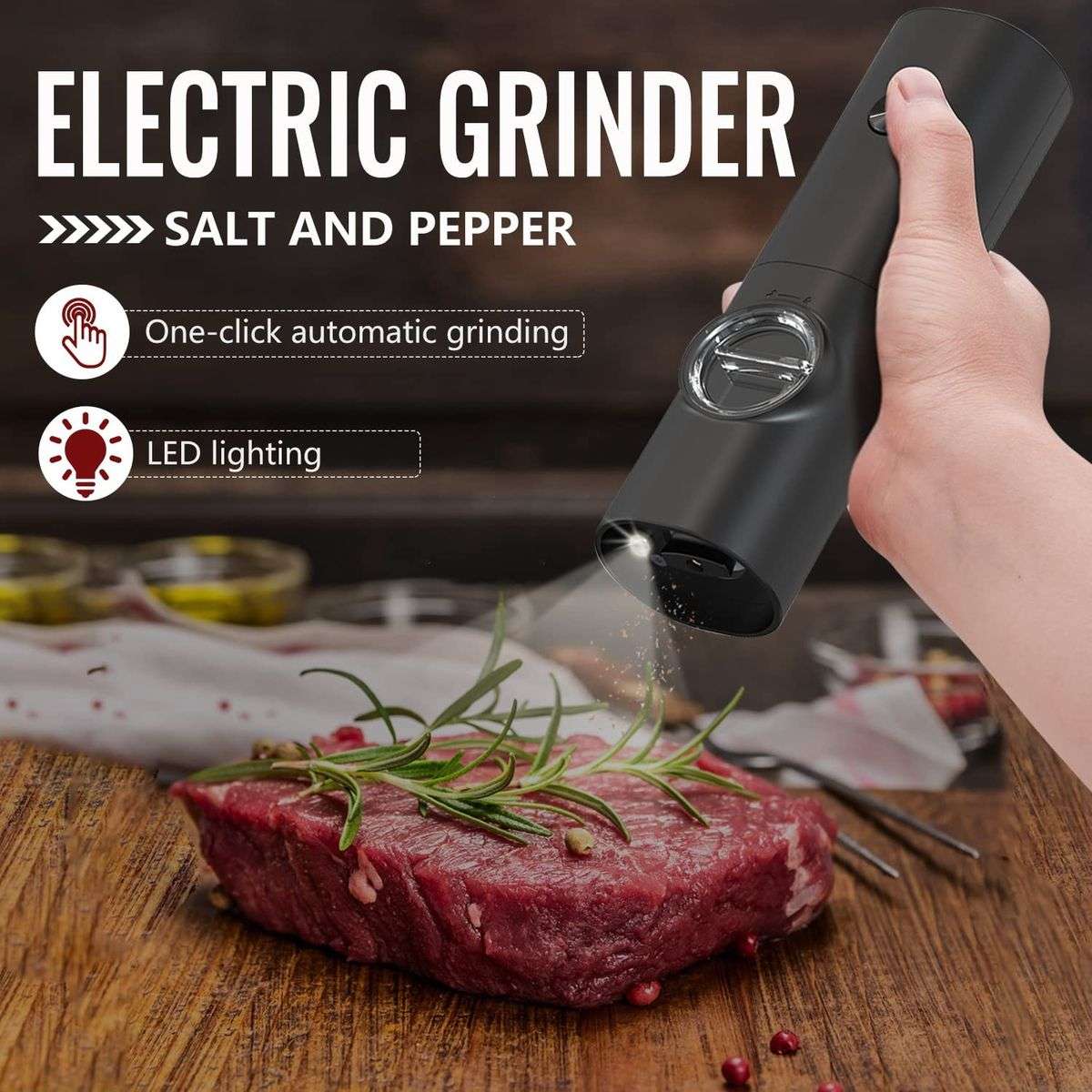 LED Electric Spice Grinder Set 2 Pack Salt and Pepper Mill with Stand