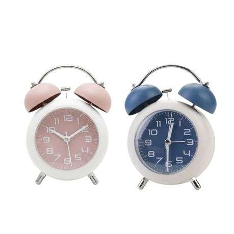 Everyday-use Twin Bell Alarm Clock - Silent Sweep Design - Pink&Blue 2PS