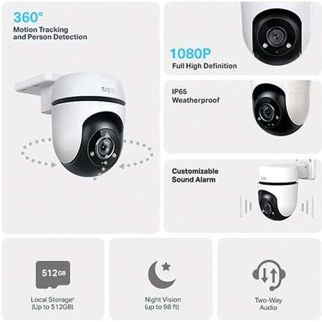 Tp-Link - Tapo C500 Outdoor Pan/Tilt Security WiFi Camera with AI Detection - Tp-Link - Tapo C500...