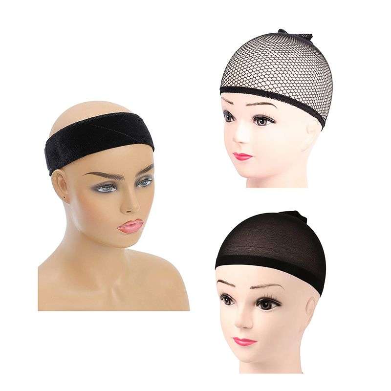 3 Pack Elastic Wig Grip Headband Mesh Wig Cap Nylon Wig Caps - Black
