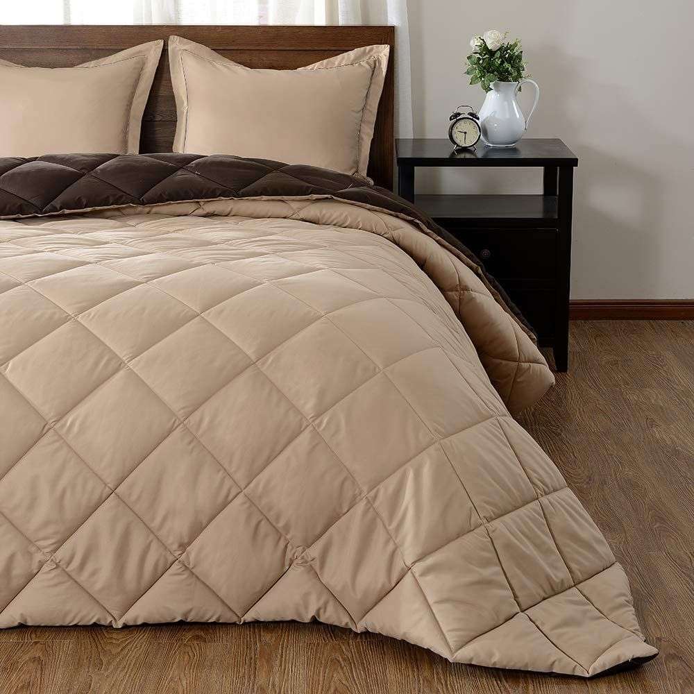 5 Piece Reversible comforter Brown Tan - Double
