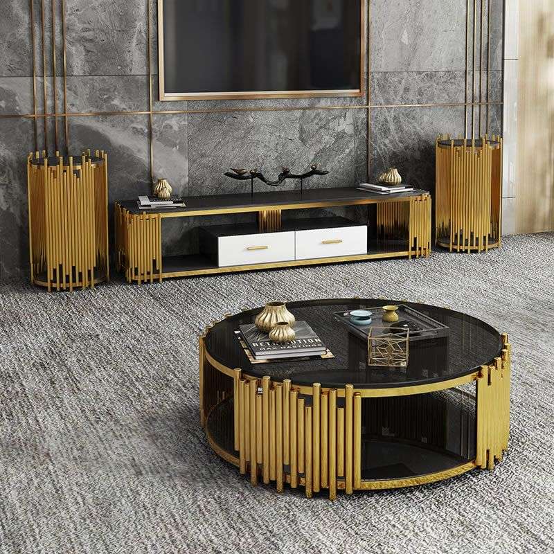 1 Meter Black Tempered Glass Top Modern Luxury Stainless Steel Coffee Table