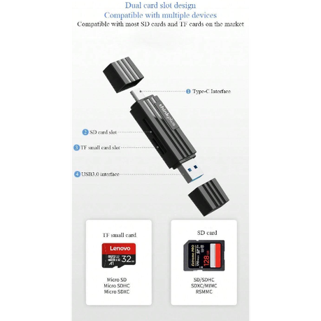 Lenovo - TC101 - 2-in-1 SD Card Reader and USB-C Adapter - Black