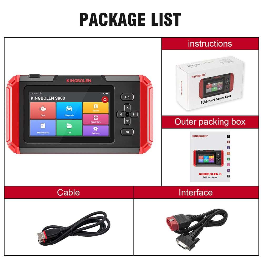 Kingbolen S800 Full OBD2 Diagnostic & Auto Scan Tool with Updates