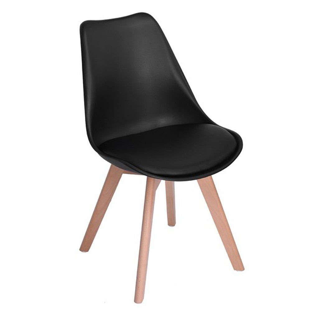 Modern Wooden Leg Padded Chair - Black