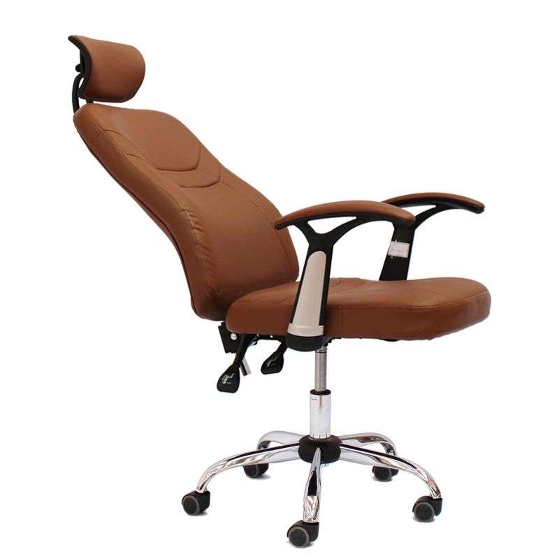 Office Chairs - Contemporary Design PU Leather Office Arm Chair- Reclinable Backrest -Brown Colour