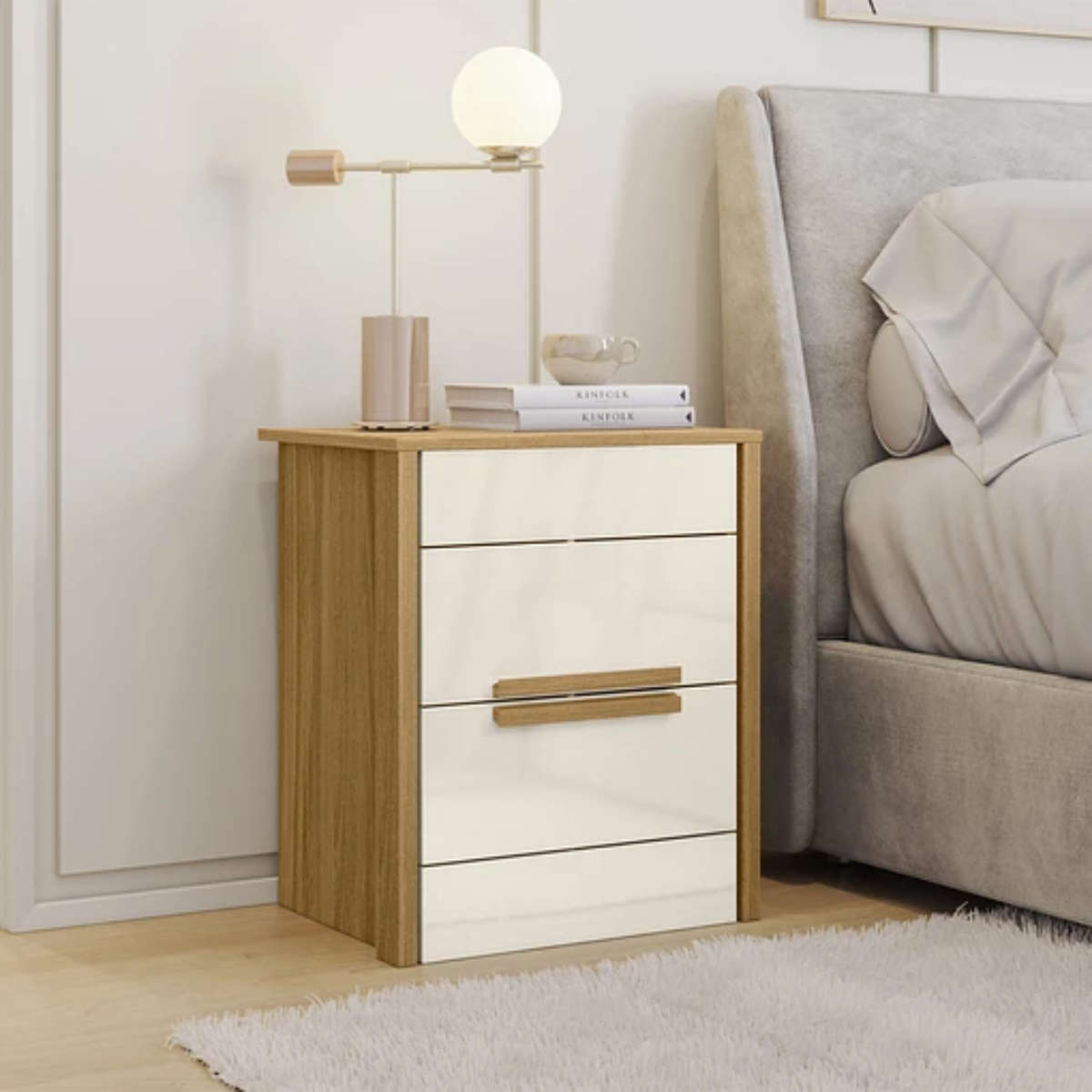 Modern 2 Drawer Bedside Table - White