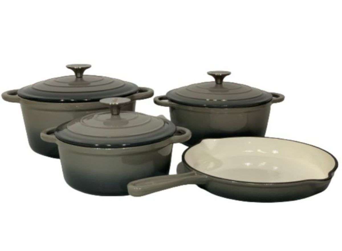 New Design Dutch Pot Cookware Sets Cast Iron - 7 Piece - Grey