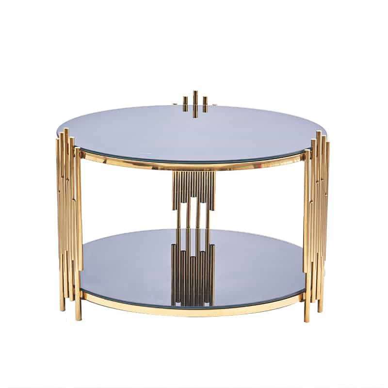 Coffee Tables - Gold Frame - Rounded Black Glass Top