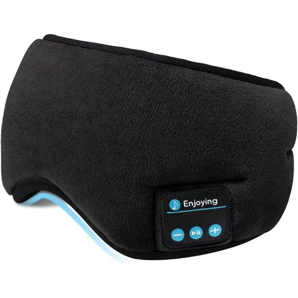 Soft Adjustable Cotton Sleep Music Eyemask with Bluetooth Headphone - Black - Black