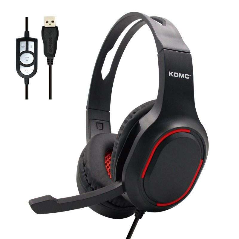 KOMC KM999 USB Gaming Headphones Headset for PC - Red (Open Box)