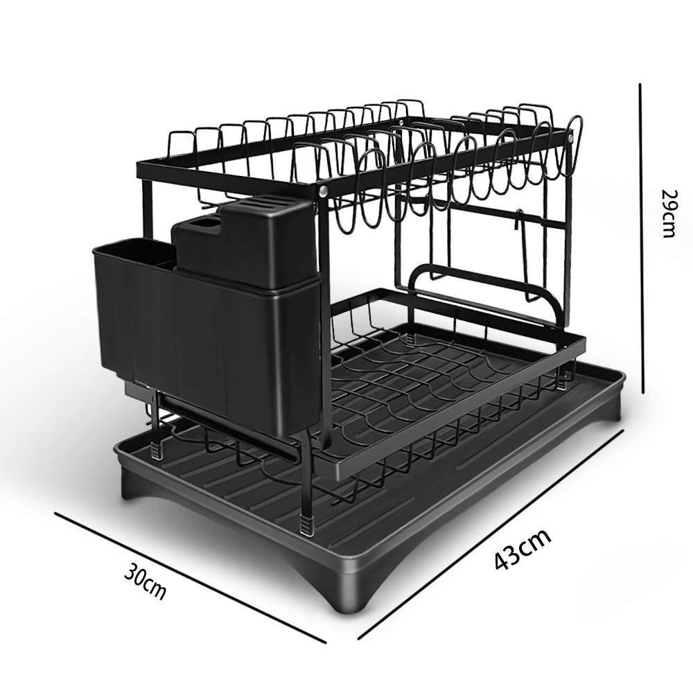 2-Tier Dish Drying Rack with Cutlery Holder & Drain Tray