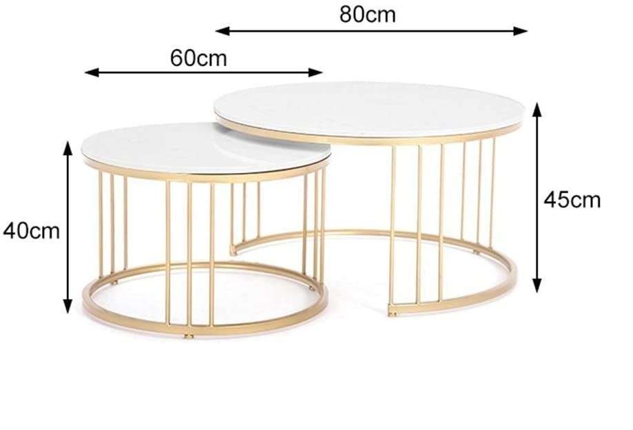 Coffee Table Set of 2  Rounded Marble Top  White / Gold Colours