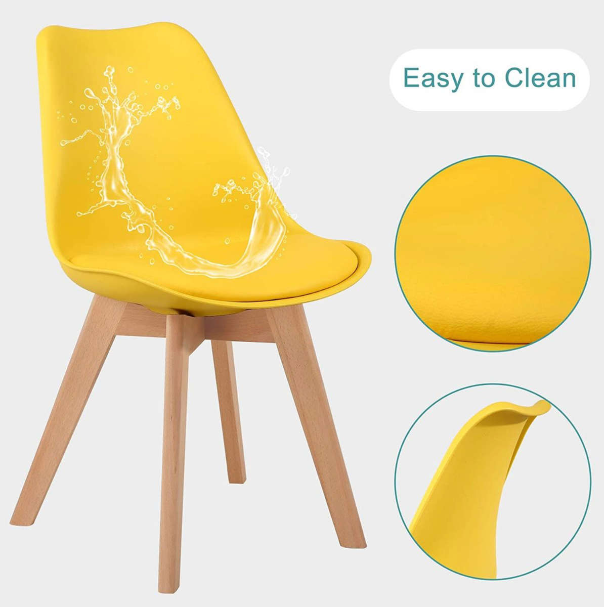 Modern Scandinavian Dining Chair - Yellow- 2 Pack