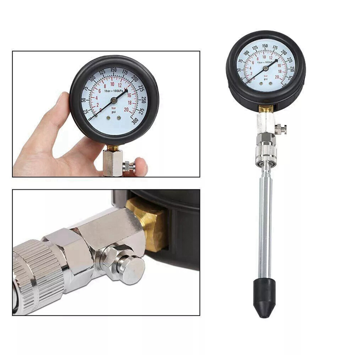 8 Piece Petrol Cylinder Compression Tester Kit