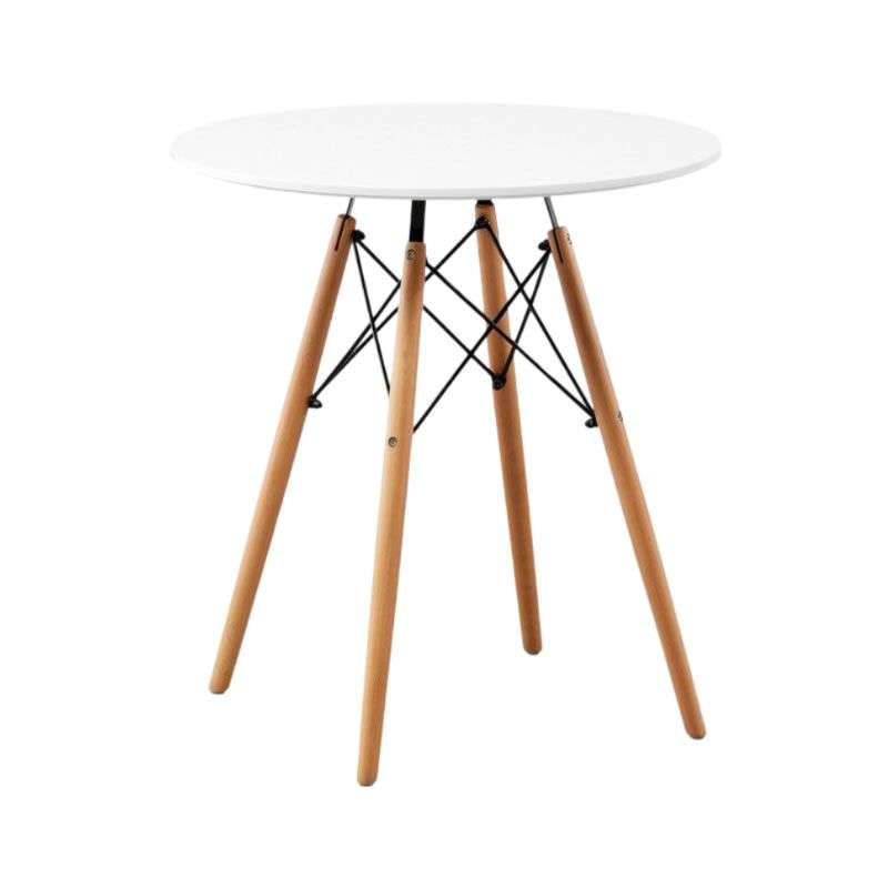 Round Wooden Legs Round Table - T08-80 - White Colour