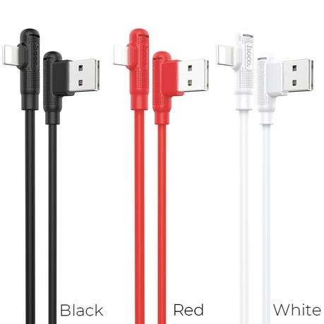 HOCO X46 L-Shape Lightning Cable 1m Red | 90 Degree Elbow, 2.4A | Gaming & In-Car