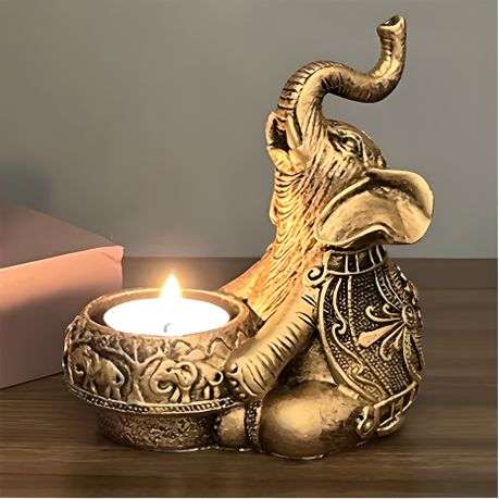 Elephant resin candle holder for decorative tables and display