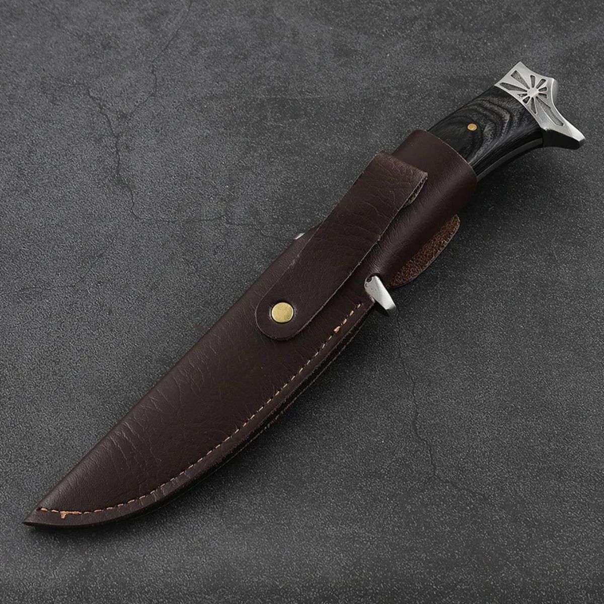 Simulated Damascus Blade Knife With Leather Sheath AC1206