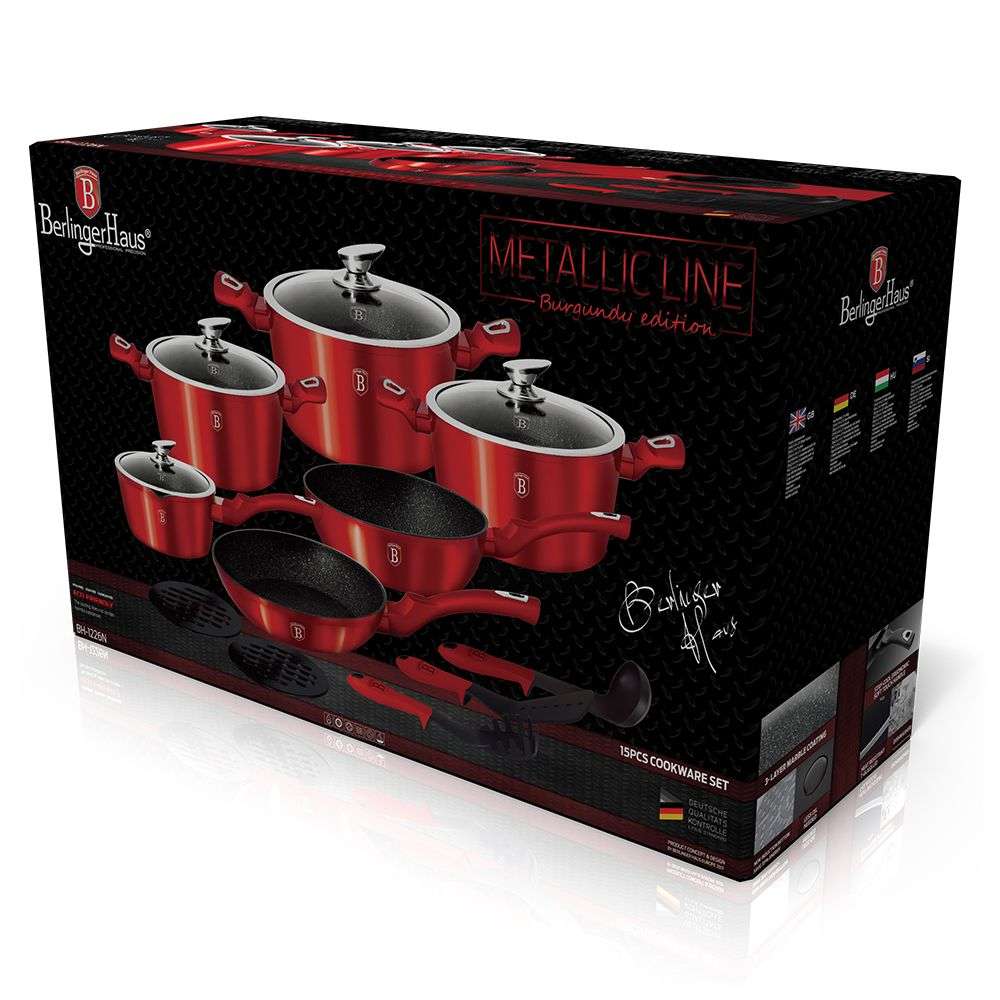Berlinger Haus 15 Piece Marble Coating Cookware Set - Burgundy (DISPLAY MODEL)