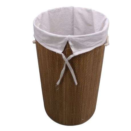 55 Litre Foldable Round Bamboo Laundry Basket & Removable Inner Bag