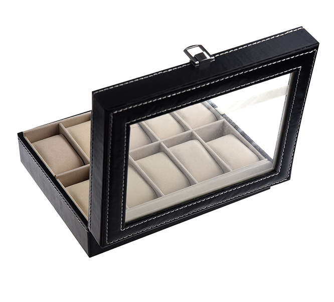 Luxury 10-Slot PU Leather Watch Display Box - Black
