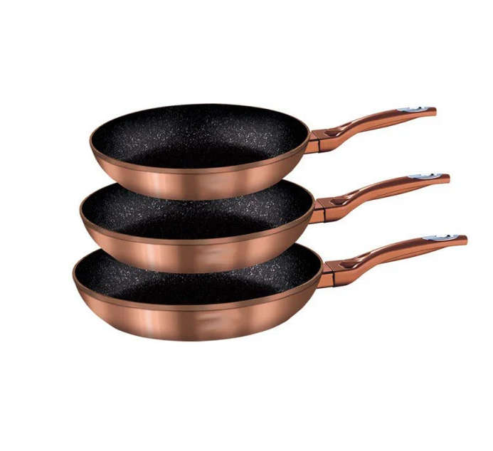 Haus Lux 3 Piece Marble Coating Fry Pan Set - Copper (DISPLAY MODEL)