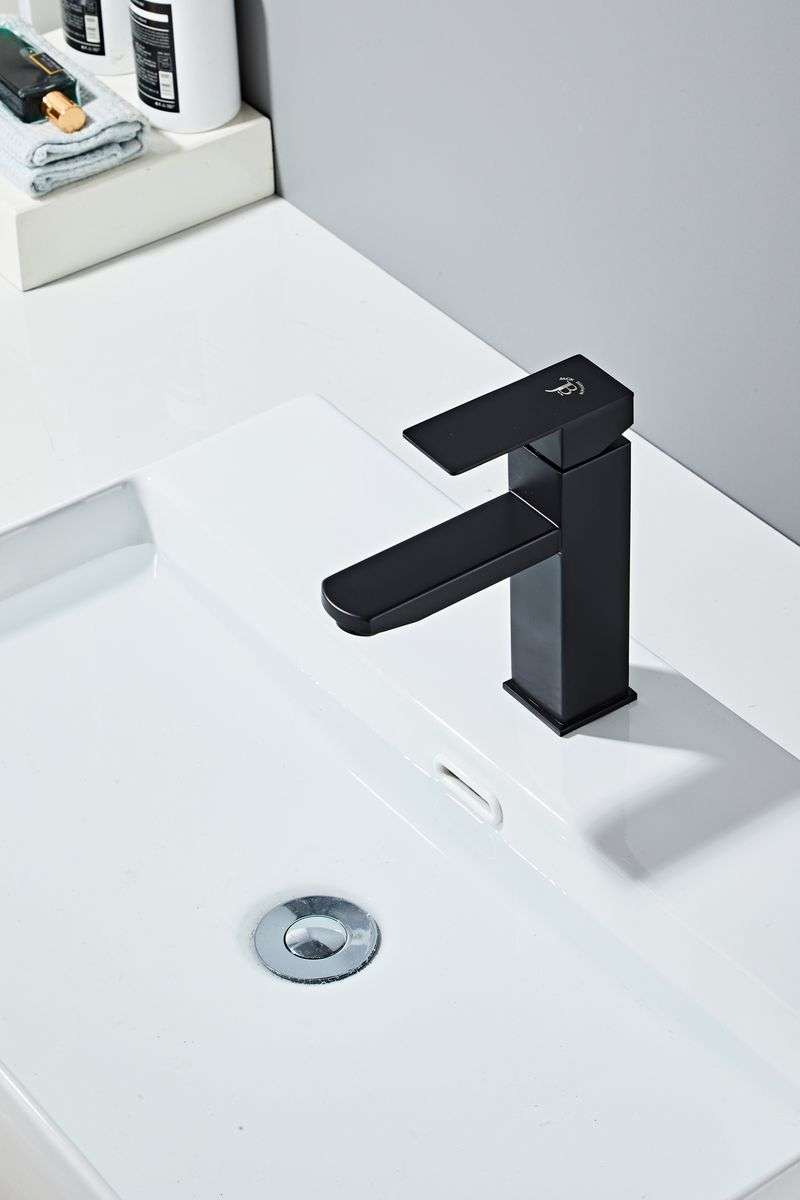 Jack Brown Square Bathroom Basin Mixer Tap With Hose - Matt Black