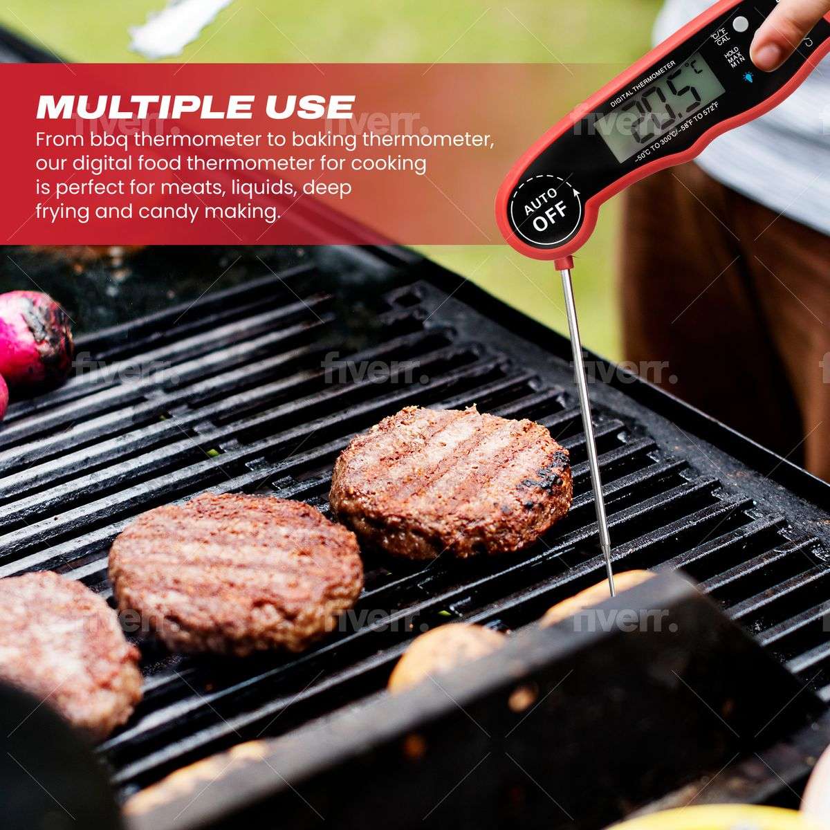 Digital Instant Read Meat Thermometer - Waterproof Kitchen Food Cooking Thermometer with Backlight