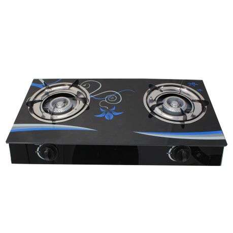 Two-Burner Auto-Ignition Tempered Glass Panel Gas Stove - Blue Petal (PLEASE READ DESCRIPTION)