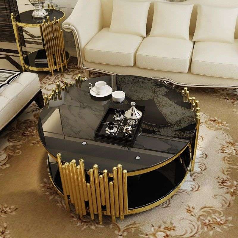 1 Meter Black Tempered Glass Top Modern Luxury Stainless Steel Coffee Table